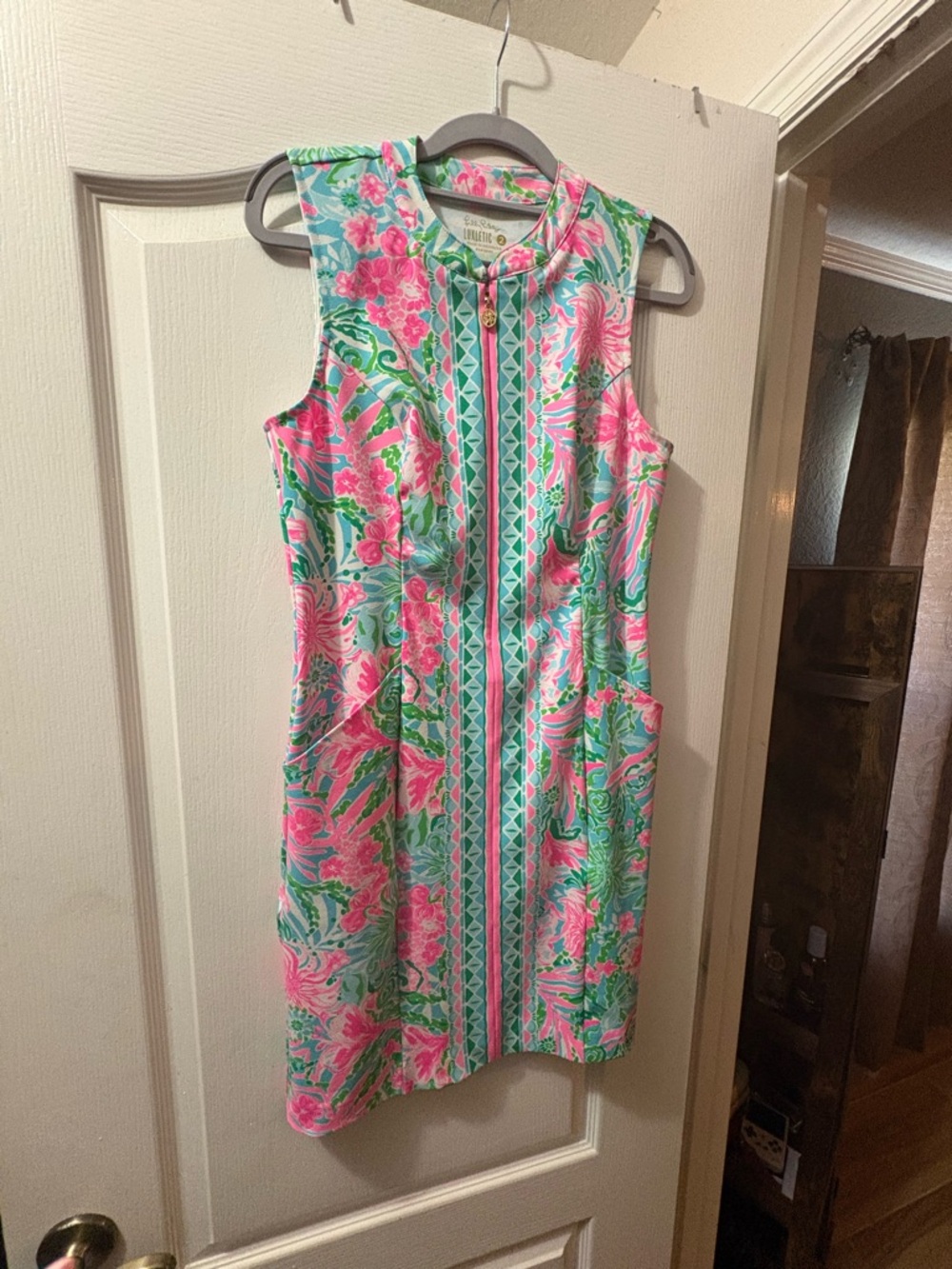 Lilly Pulitzer Pink & Green Floral Zip-Front Sheath Dress